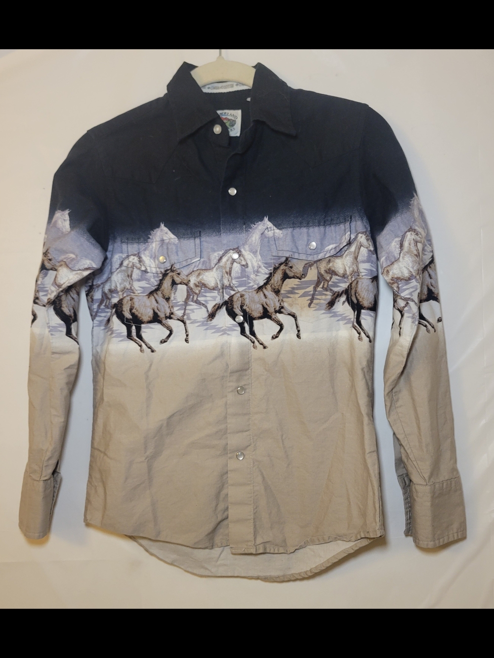 Boys Ombre Horse Print Button-Down Shirt - Black & Tan
